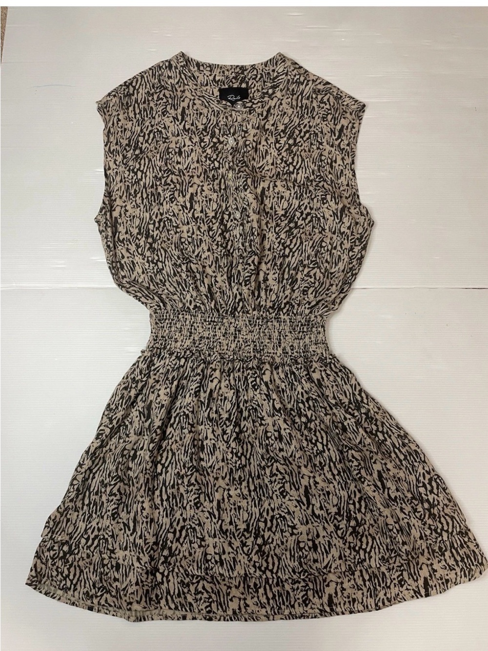 Rails Angelina Tan Abstract Sleeveless Smocked Waist Dress